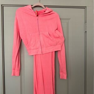 SKIMS MODAL FRENCH TERRY ZIP UP AND PANTS IN CORAL